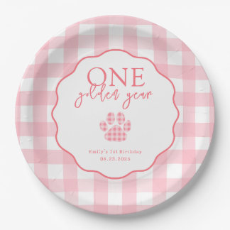 One Golden Year Paw Print First Birthday Party Paper Plates