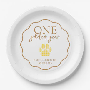 One Golden Year Paw Print First Birthday Party Paper Plates