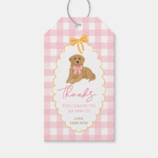 One Golden Year Pink Gingham Golden Retriever Gift Tags