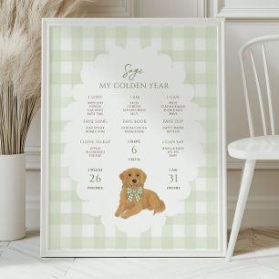 One Golden Year Puppy Dog 1st Birthday Milestone Poster