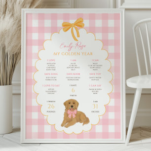 One Golden Year Puppy Dog 1st Birthday Milestone Poster