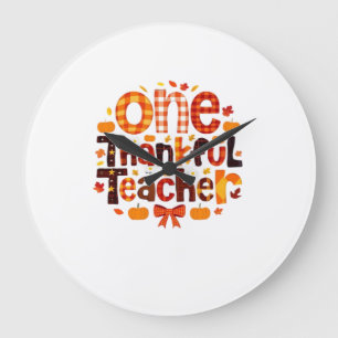 One Grateful Teacher Autumn Thanksgiving Pumpkin C Large Clock