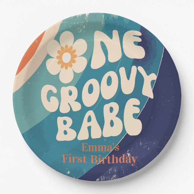 ONE Groovy Babe 1st Birthday Groovy One  Paper Plates (Front)