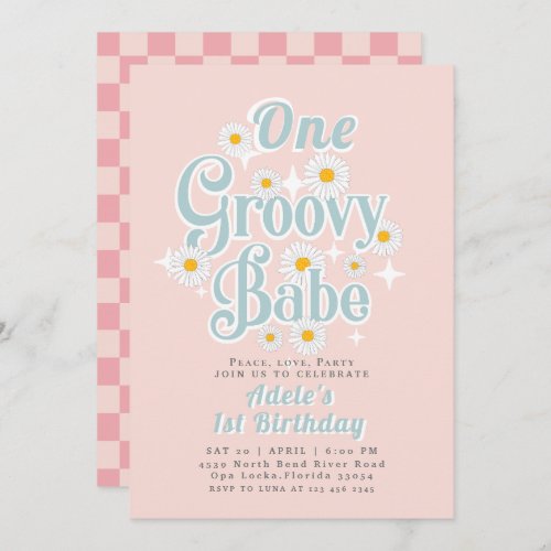 One Groovy Babe Daisy Groovy 1st Birthday retro Invitation