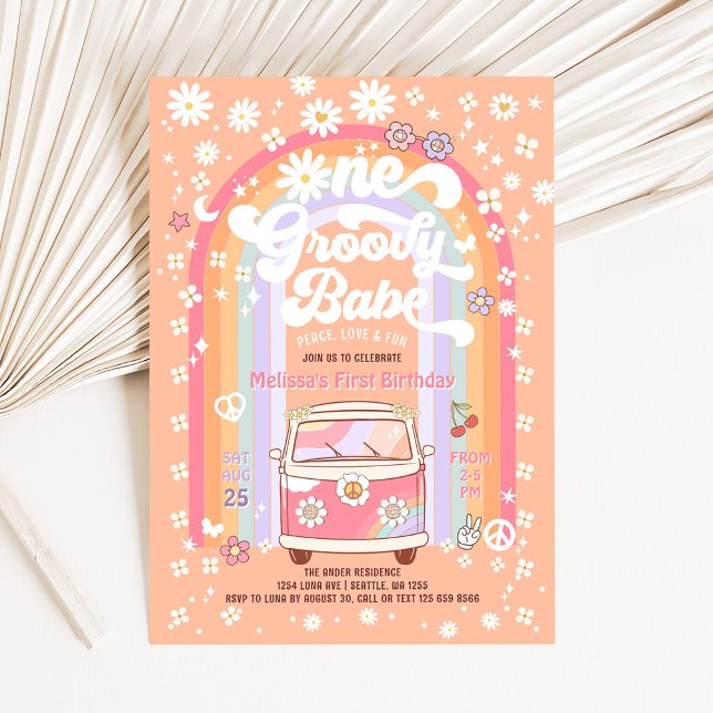 ONE Groovy Babe Daisy Groovy Van 1st Birthday Invitation (Creator Uploaded)