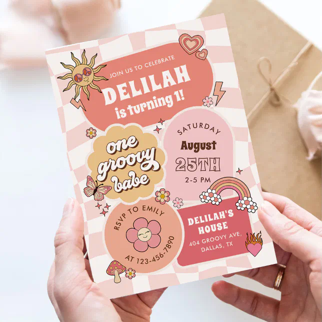 One Groovy Babe Daisy Retro 1st Birthday Party Invitation | Zazzle