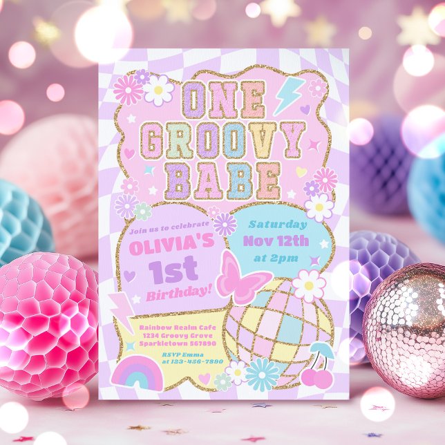 One Groovy Babe Preppy Varsity 1st Birthday Party Invitation (Creator Uploaded)