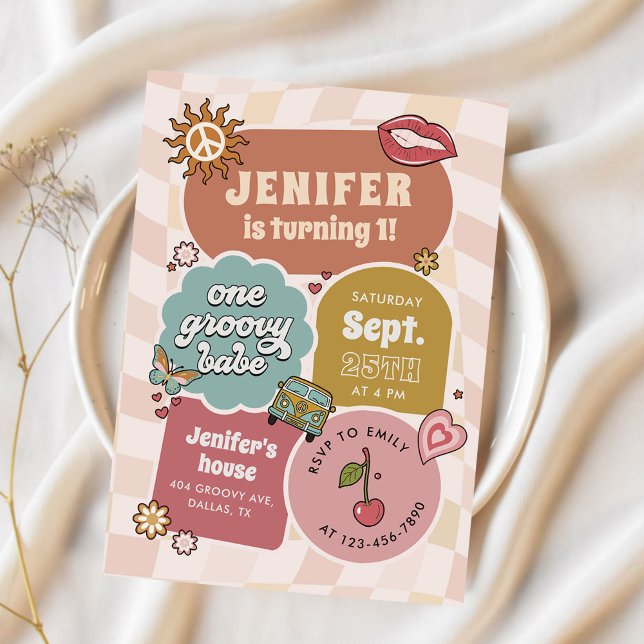 One Groovy Babe Retro Daisy 1st Birthday Party Invitation (Creator Uploaded)