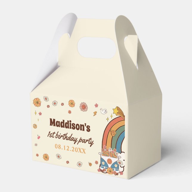 One Groovy Babe Retro Rainbow 1st Birthday Favor Boxes (Front Side)