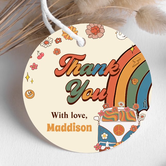 One Groovy Babe Retro Rainbow 1st Birthday Favor Tags (Creator Uploaded)