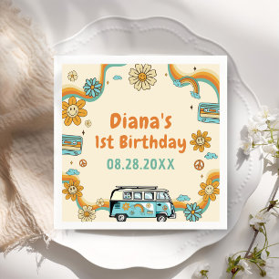 One Groovy Babe Retro Rainbow 1st Birthday Napkins