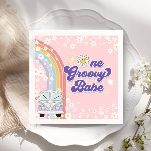One Groovy Babe Retro Rainbow 1st Birthday Napkins
