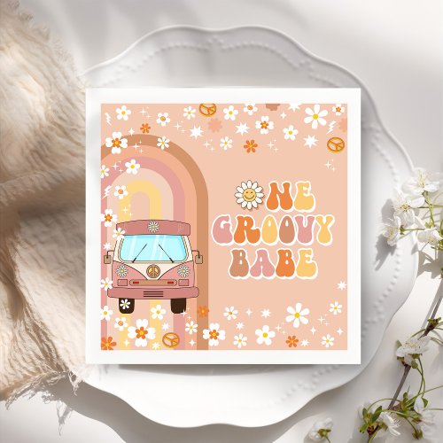 One Groovy Babe Retro Rainbow 1st Birthday Napkins