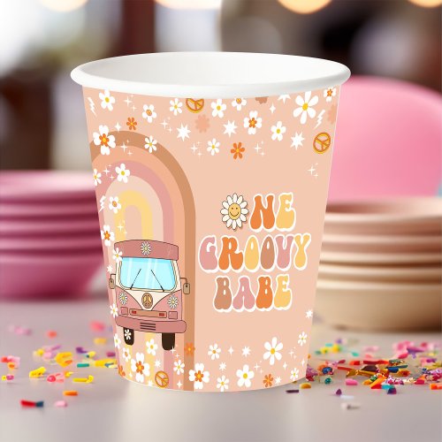 One Groovy Babe Retro Rainbow 1st Birthday Paper Cups