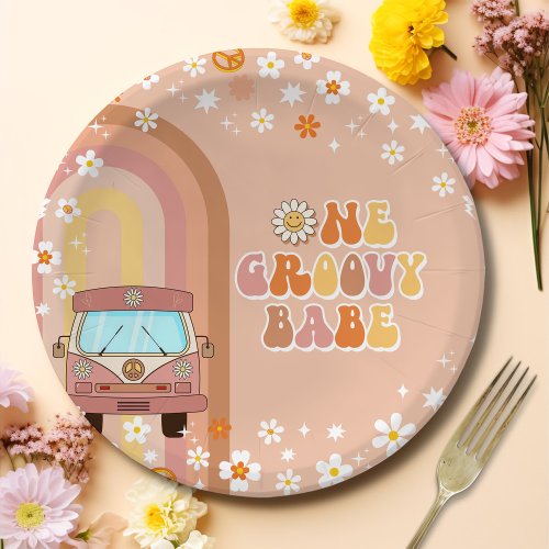 One Groovy Babe Retro Rainbow 1st Birthday Paper Plates