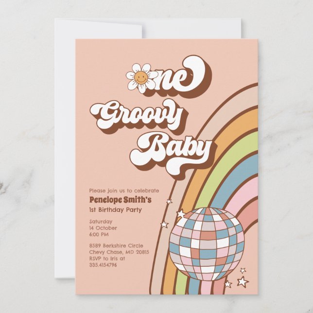 One Groovy Baby 1st Birthday Party Invitation (Front)