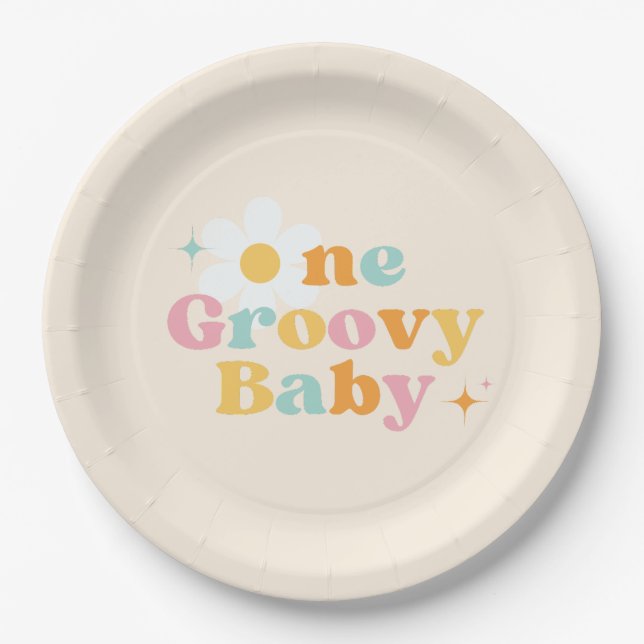 One Groovy Baby 1st Birthday Party Paper Plates (Front)