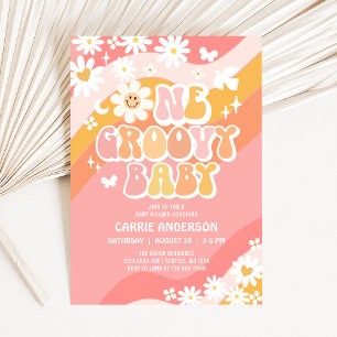 One Groovy Baby Daisy Hippie 70s Retro Baby Shower Invitation