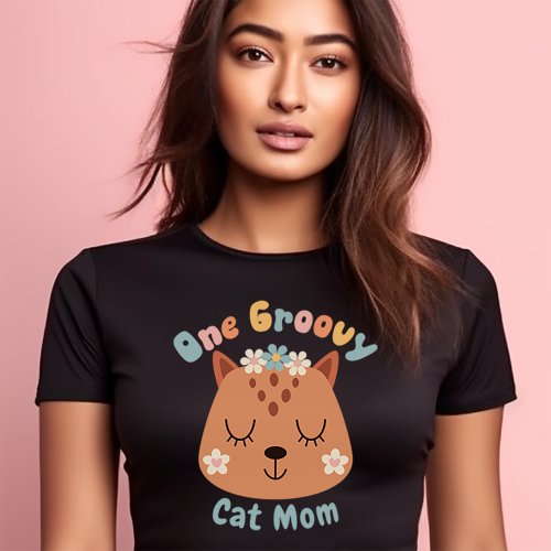 One Groovy Cat Mom Retro Personalized T_Shirt