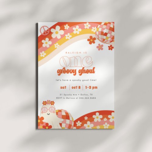 One Groovy Ghoul  Retro Spooky Girls 1st Birthday Invitation