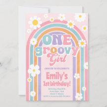 One Groovy Gir Retro 1st Birthday Party Invitation