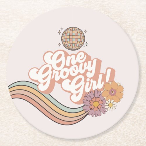 One Groovy Girl 2nd birthday party Round Paper Coaster