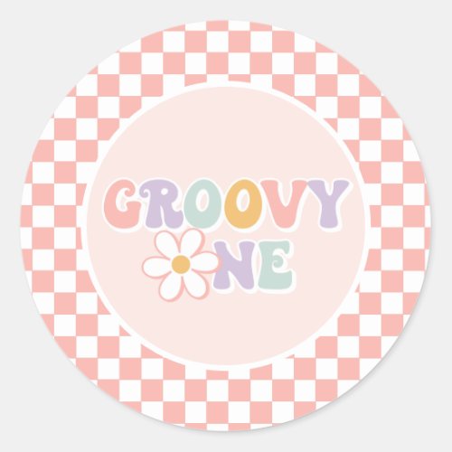 One Groovy girl Pink Daisy Checker Classic Round Sticker