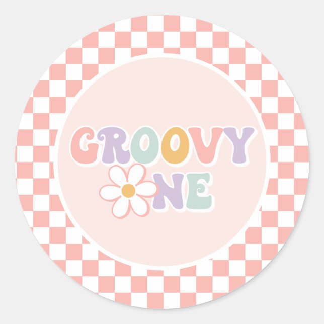 One Groovy girl Pink Daisy Checker Classic Round Sticker (Front)