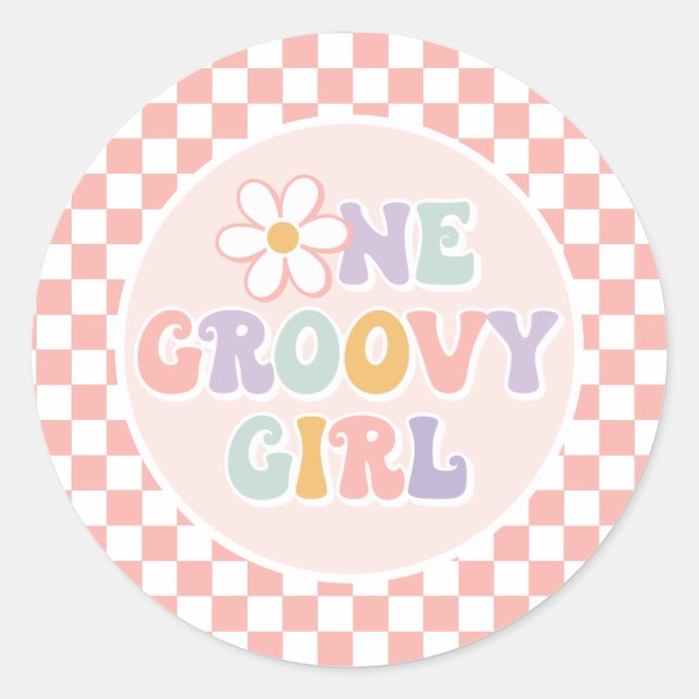 One Groovy girl Pink Daisy Checker Classic Round Sticker (Front)