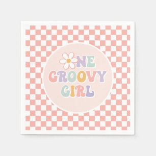 One Groovy girl Pink Daisy Checker Napkins