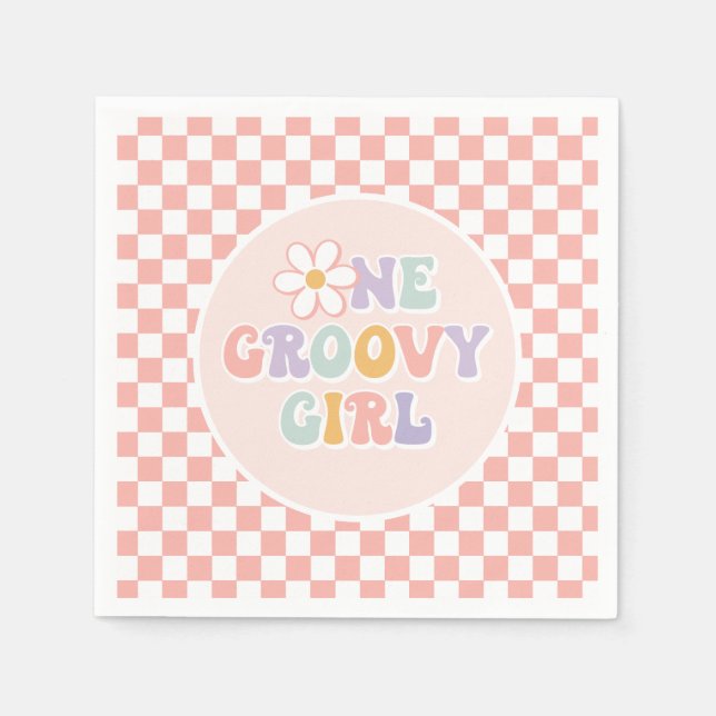 One Groovy girl Pink Daisy Checker Napkins (Front)