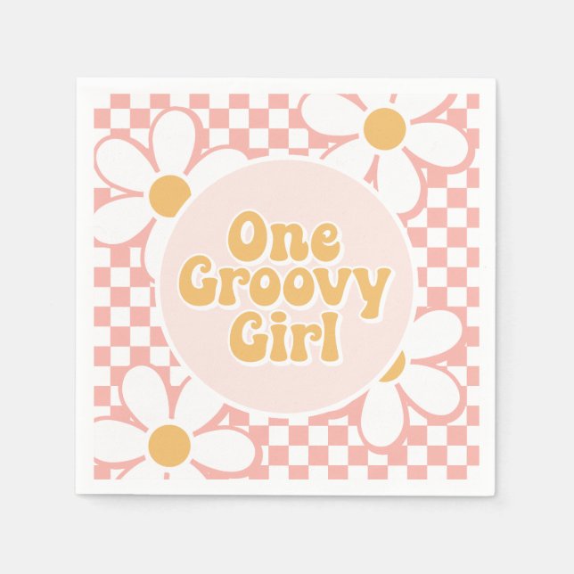 One Groovy girl Pink Daisy Checker Napkins (Front)
