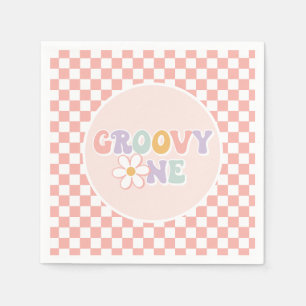 One Groovy girl Pink Daisy Checker Napkins