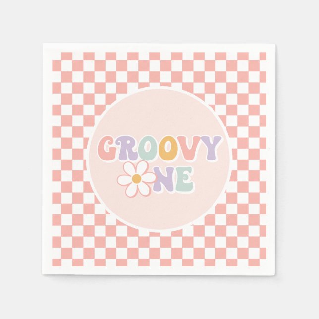 One Groovy girl Pink Daisy Checker Napkins (Front)
