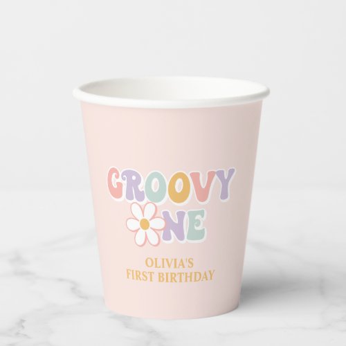 One Groovy girl Pink Daisy Checker Paper Cups