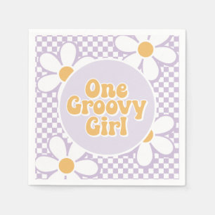 One Groovy Girl Purple Daisy Checker Napkins