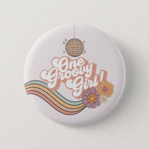 One Groovy Girl retro 1st birthday party Button