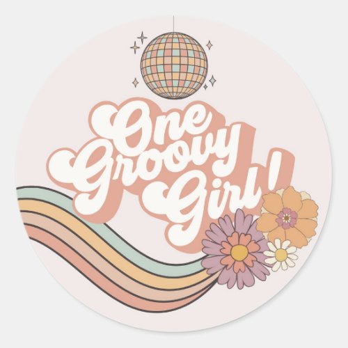 One Groovy Girl retro 1st birthday party Classic Round Sticker