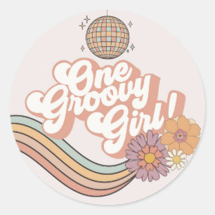 One Groovy Girl retro 1st birthday party Classic Round Sticker