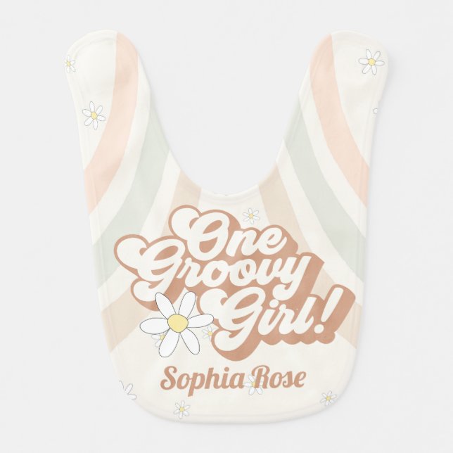 One groovy girl retro 70s birthday girl bib (Front)