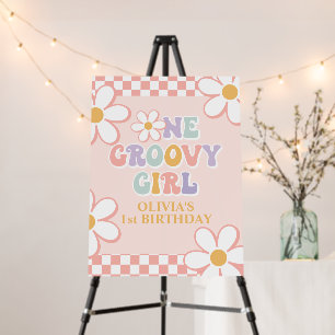 One Groovy Girl Retro Check Pink Daisy Foam Board