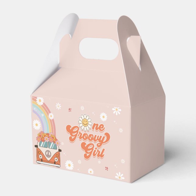 One Groovy Girl Retro Rainbow 1st Birthday Favor Boxes (Front Side)