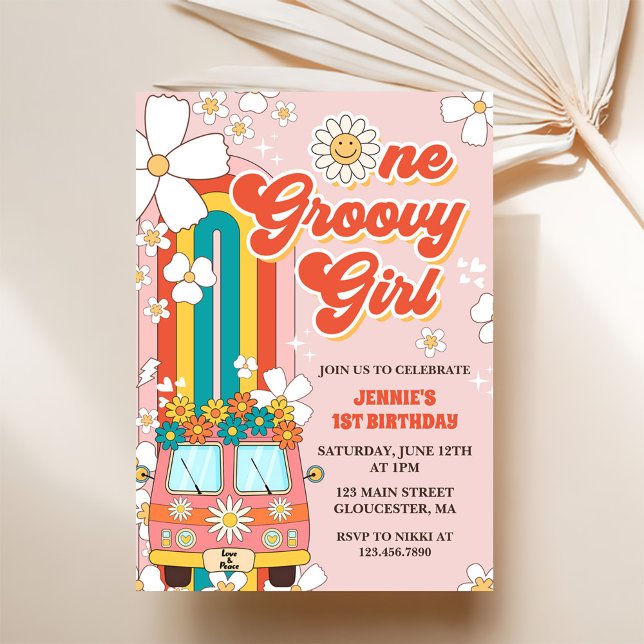 One Groovy Girl Retro Rainbow 1st Birthday Invitation (Creator Uploaded)