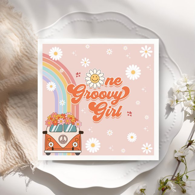 One Groovy Girl Retro Rainbow 1st Birthday Napkins (Creator Uploaded)