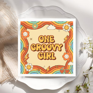 One Groovy Girl Retro Rainbow 1st Birthday Party Napkins