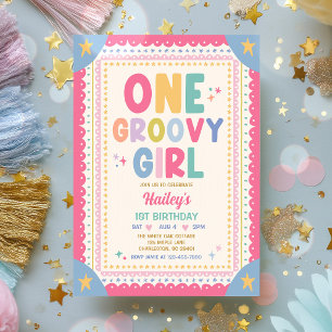 One Groovy Girl Whimsical Girl 1st Birthday Party Invitation