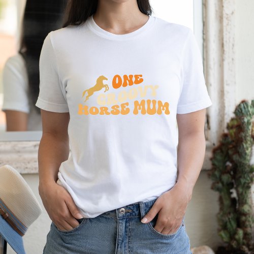 One Groovy Horse Mum Yellow Retro Style Equestrian T_Shirt