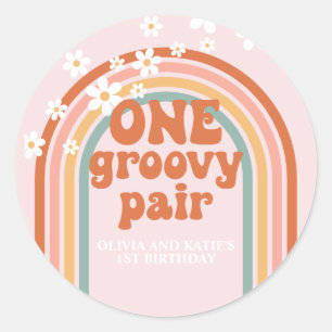One Groovy Pair daisy rainbow 1st birthday Classic Round Sticker