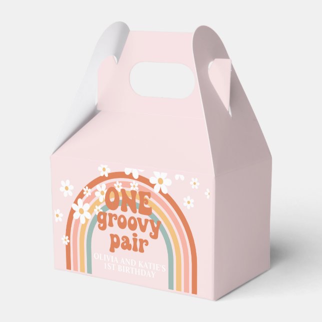 One Groovy Pair daisy rainbow 1st birthday Favor Boxes (Front Side)