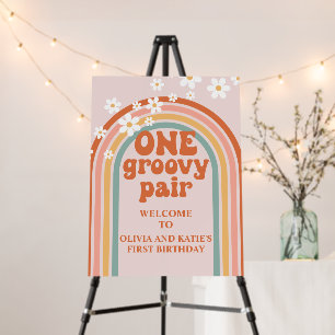 One Groovy Pair Retro Rainbow Daisy Birthday Foam Board